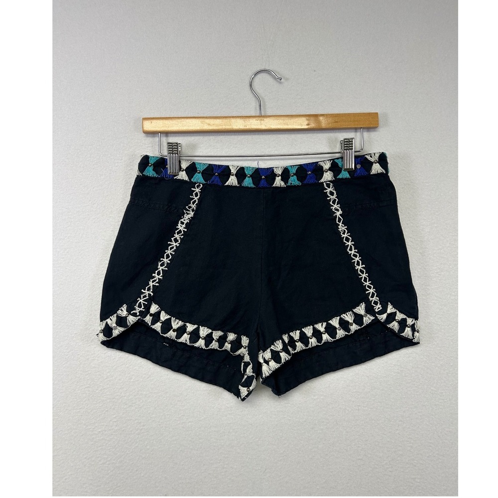Boho Festival‎ Free People Womens 4 Black Tassel Bead Linen Blend Shorts